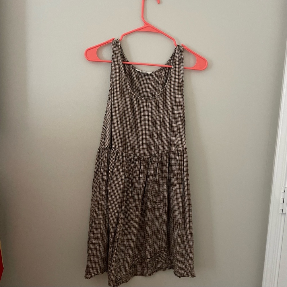 AE Scoopneck Brown/Gray Plaid Babydoll Dress size small with pockets